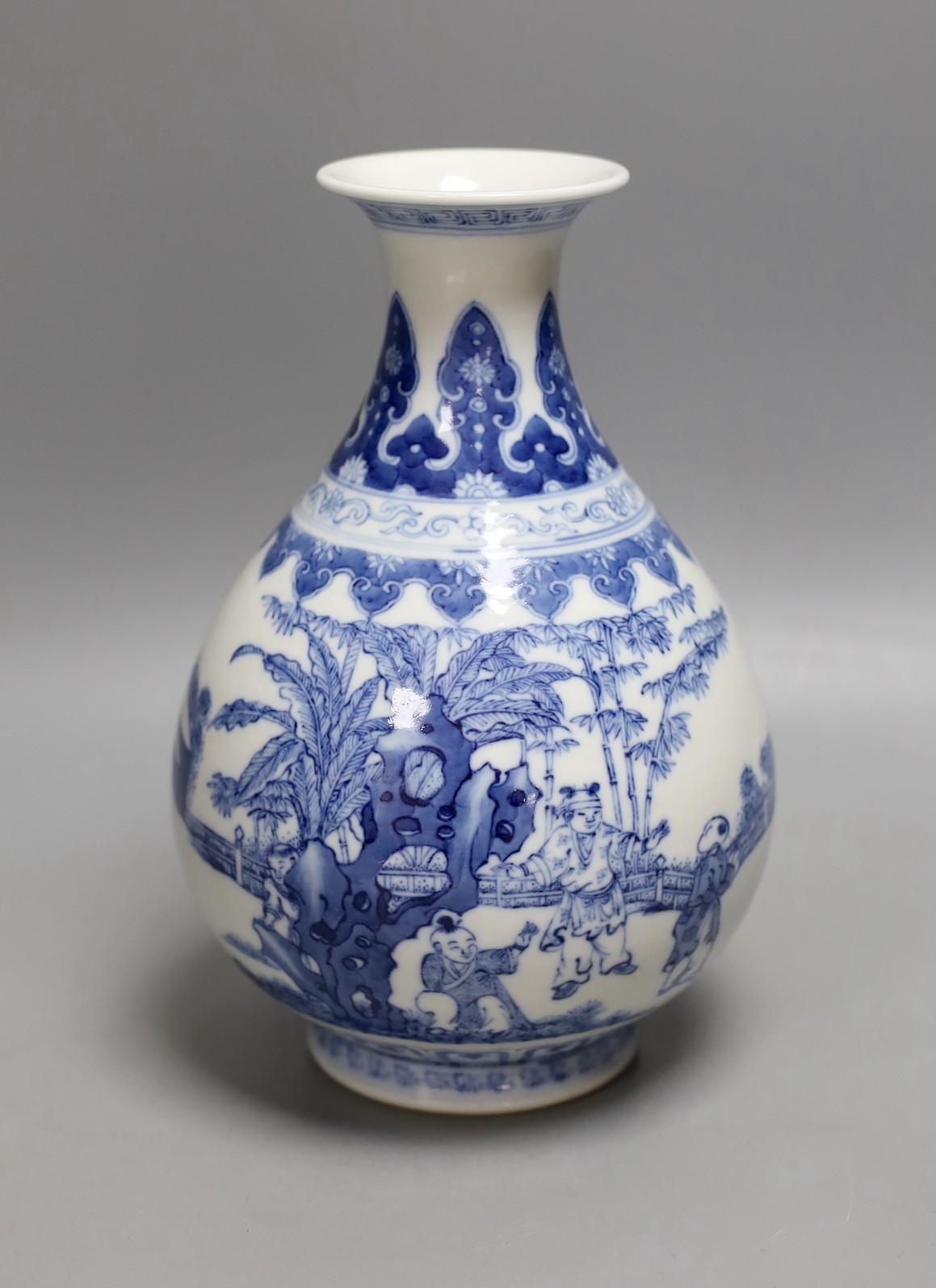 A Chinese blue and white baluster vase, Qianlong mark but later 22cm